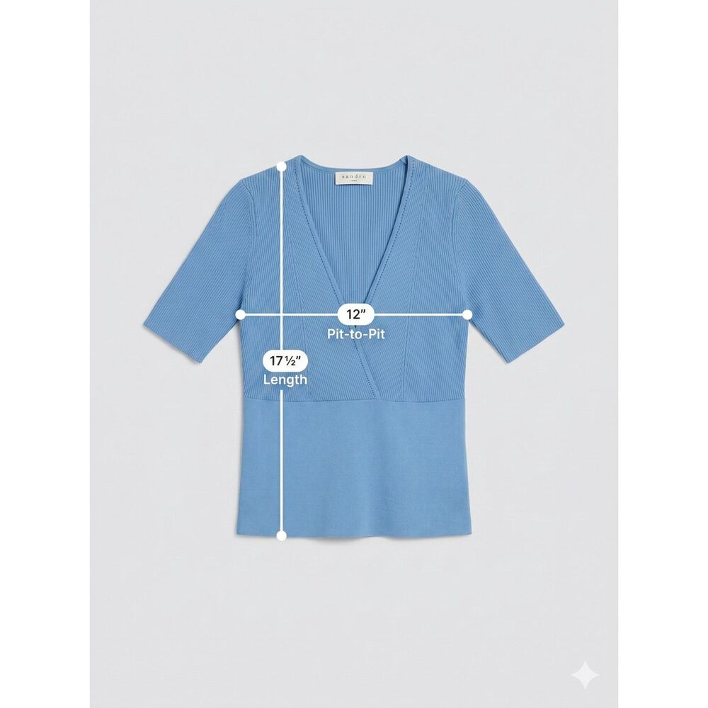 Sandro Ribbed V-Neck Short Sleeve Top - Picture 2 of 6